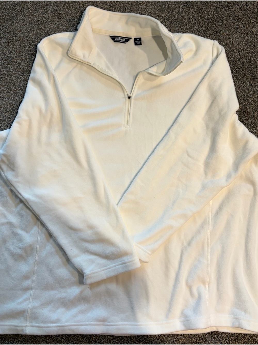 Lands' End White Quarter-Zip Fleece Sweater